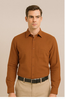 JAI GURUDEV Men Solid Formal Brown Shirt