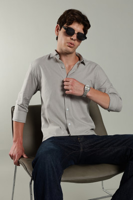 Paul Street Men Striped Casual Grey Shirt