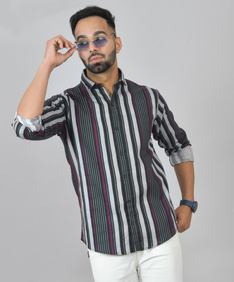 S-LINE Men Striped Casual Multicolor Shirt