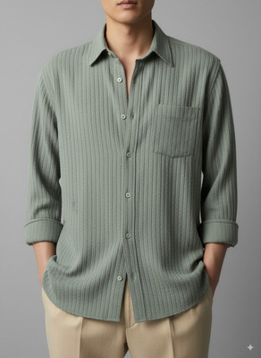 greet fashion Men Solid Casual Green Shirt