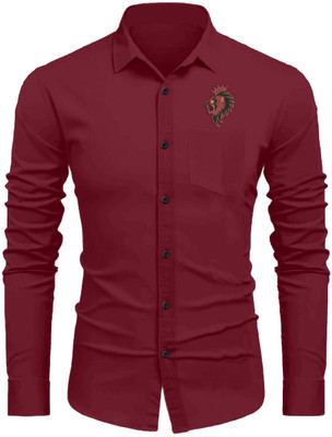 Sanskruti Men Solid Casual Red Shirt
