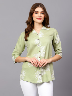 indietoga Women Printed Casual Green Shirt