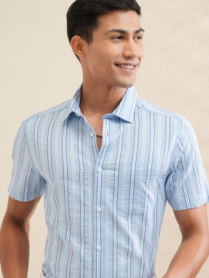 LOCOMOTIVE Men Striped Casual Blue Shirt