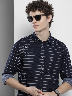 The Indian Garage Co. Men Striped Casual Dark Blue Shirt