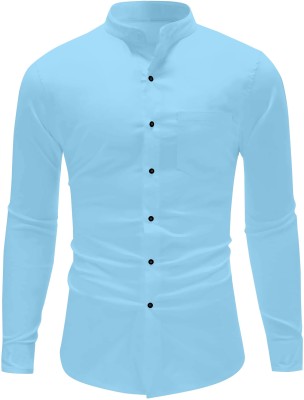 Praizy Men Solid Casual Light Blue Shirt