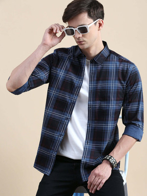 INVICTUS Men Checkered Casual Blue Shirt