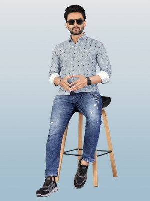 ISUEL FAB Men Printed Formal Grey Shirt