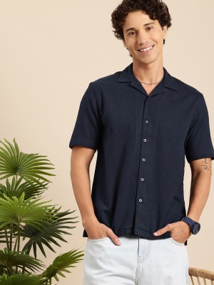 Mast & Harbour Men Solid Casual Dark Blue Shirt