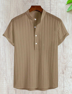 KVARA Men Self Design Casual Brown Shirt