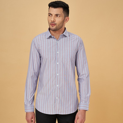 Peregrine by Pantaloons Men Striped Formal Purple Shirt