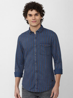 PETER ENGLAND Men Striped Casual Blue Shirt
