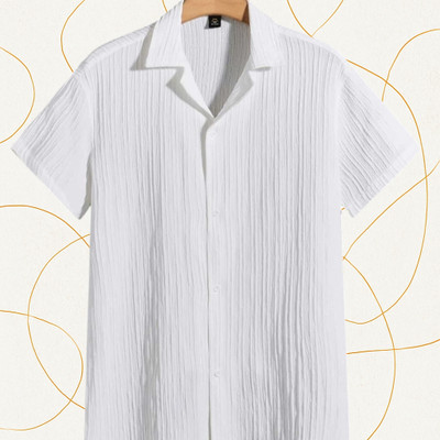 Jenil Fashion Men Self Design, Striped Casual White Shirt