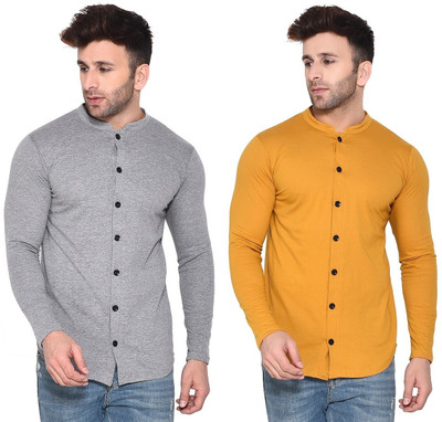 Trendfull Men Solid Casual Silver, Gold Shirt(Pack of 2)