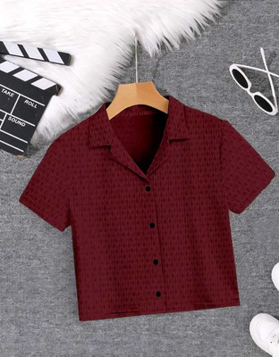 LookRange Women Self Design Casual Maroon Shirt