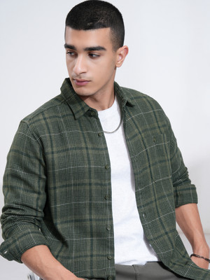 HIGHLANDER Men Checkered Casual Green Shirt