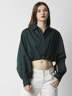 remanika Women Solid Casual Dark Green Shirt