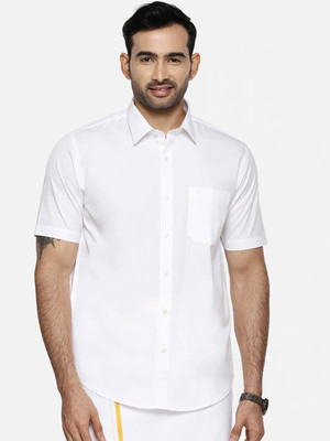 Ramraj Cotton Men Solid Casual White Shirt(Pack of 2)