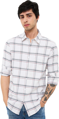 Spykar Men Checkered Casual White Shirt