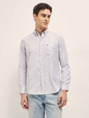 THE BEAR HOUSE Men Striped Casual Grey Shirt