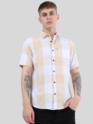 AIDAN PAUL Men Checkered Casual Yellow, White Shirt