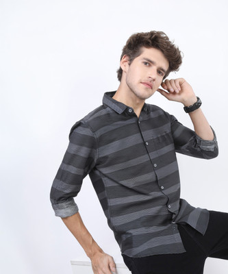 HIGHLANDER Men Striped Casual Grey Shirt