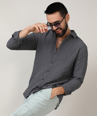 CAMPUS SUTRA Men Self Design Casual Grey Shirt