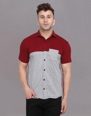 Lawful Casual Men Solid Casual Silver, Maroon Shirt