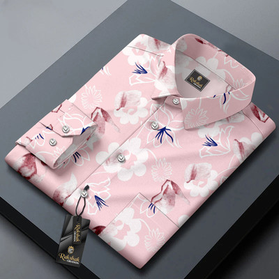 Rakshak Creation Men Printed Casual Pink Shirt