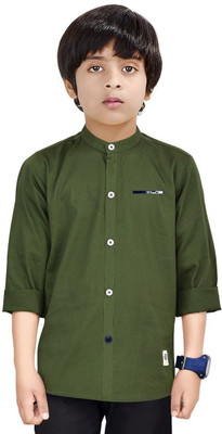 The Crane Boys Solid Casual Dark Green Shirt