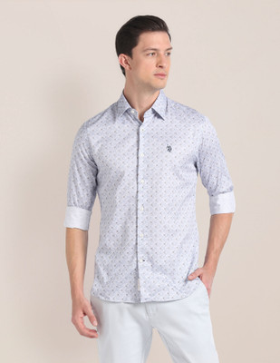 U.S. POLO ASSN. Men Printed Casual Blue Shirt
