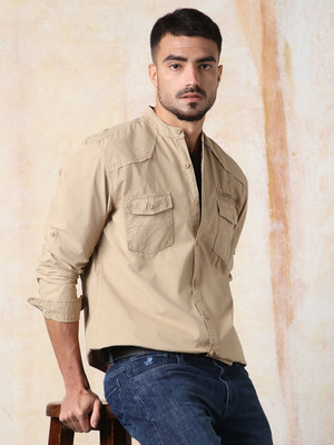High Star Men Solid Casual Khaki Shirt