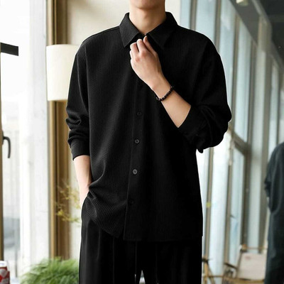 rocefas Men Self Design Casual Black Shirt