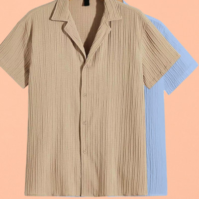 Looksky Men Self Design Casual Cream, Light Blue Shirt