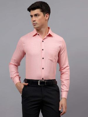 Apektra Men Self Design Casual Pink Shirt