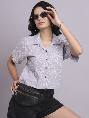 PRIMEFIELD Women Self Design Casual Grey Shirt