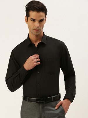 Ramraj Cotton Men Solid Formal Black Shirt