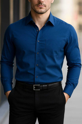 Fashion Science Men Solid Party Blue Shirt