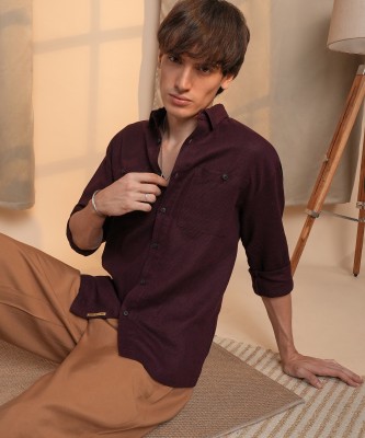 CAMPUS SUTRA Men Striped Casual Maroon Shirt