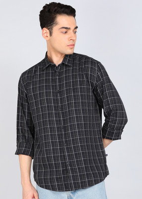 PARX Men Checkered Casual Black Shirt