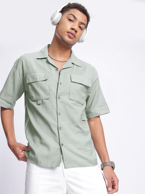 Glitchez Men Solid Casual Green Shirt