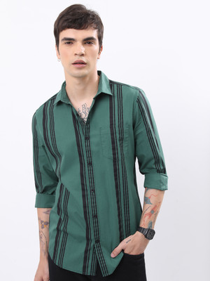 HIGHLANDER Men Printed Casual Green Shirt