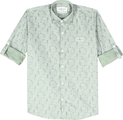 Charchit Boys Printed Casual Green Shirt
