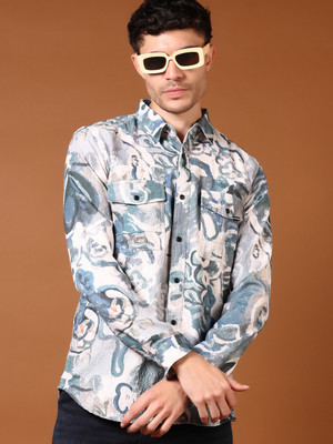 V-MART Men Printed Casual Blue Shirt