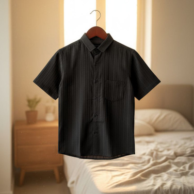 TJB Trends Boys Self Design Casual Black Shirt