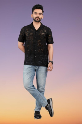 ISUEL FAB Men Self Design Casual Black Shirt