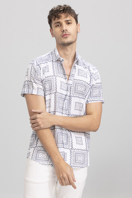 Snitch Men Printed Casual White Shirt