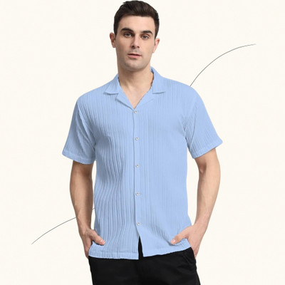 A Sti Men Self Design Casual Light Blue Shirt
