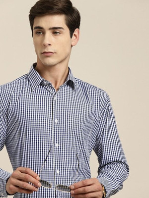 Hancock Men Checkered Formal Dark Blue Shirt