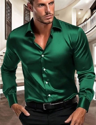 cottonkurtis Men Solid Casual Dark Green Shirt