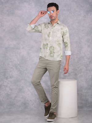 CRIMSOUNE CLUB Men Printed Casual Dark Green Shirt